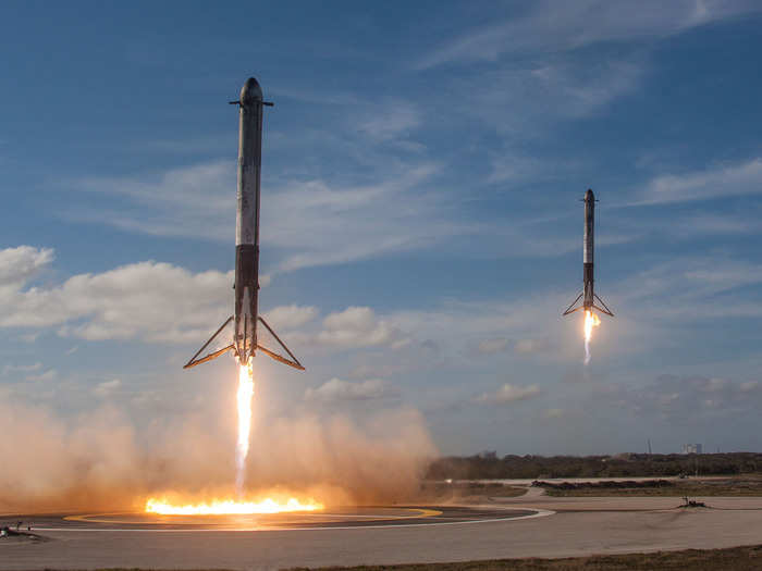 Each side booster is about 16 stories tall, so my jaw dropped when I saw them rocketing toward the ground. But what completely stunned me were two sets of triple sonic booms they caused — I shouted in surprise when the shockwave reached the press site.