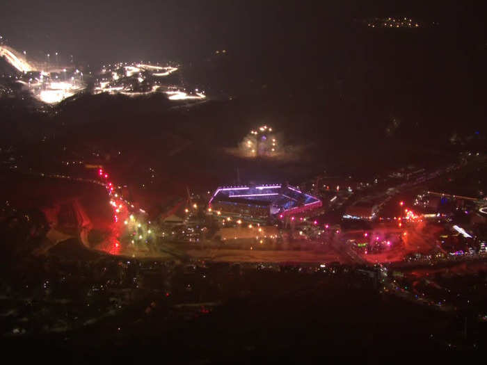 The show opened with fireworks and an incredible view of the stadium with the mountain events lit up in the background.