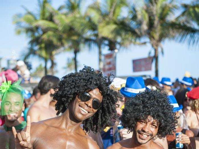 Many men wear a sunga — speedo-like trunks — and red is a popular colour.