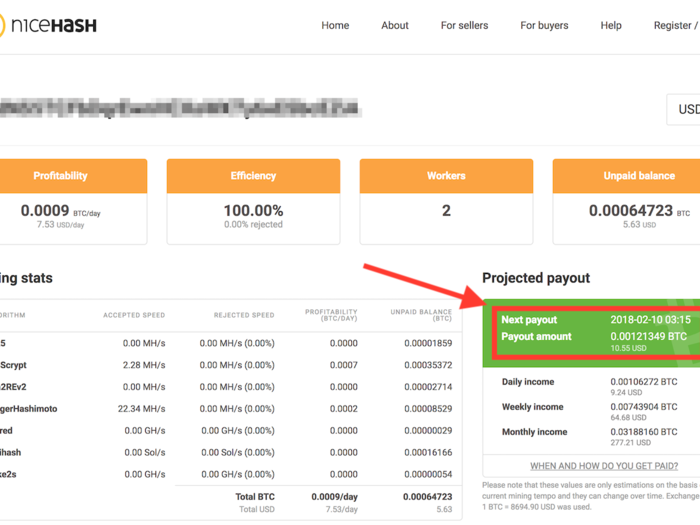 You can check your mining stats on Nicehash