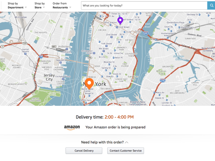 A helpful map appeared to give me an idea of where my order was coming from, in relation to where I was. And now, time to wait.