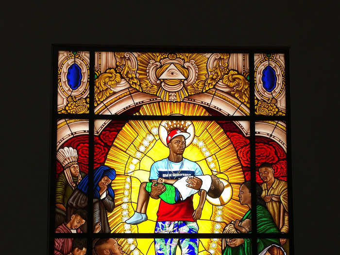 He has even dabbled in stained glass art, producing stunning images of the black experience that are chock-full of religious imagery.