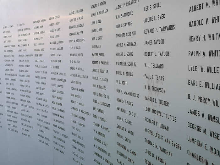 The Intrepid sustained 270 casualties while in service. All are commemorated on this memorial wall. The most deadly day in Intrepid history came on November 25, 1944, when two kamikaze aircraft struck the ship. 69 crew members were lost.