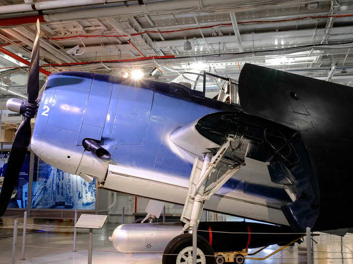 There are still plenty of aircraft hanging out on the hangar deck. The Grumman/Eastern Aircraft TBM-3E Avenger was used extensively during WWII. President George H.W. Bush flew the craft during the war.