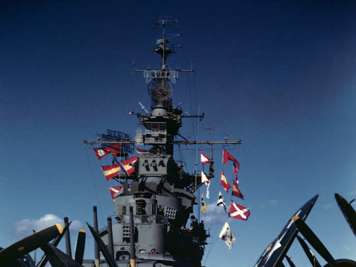 This is what the flight deck and the island looked like during World War II when the Intrepid was an "attack carrier." After the war, the ship was reclassified for anti-submarine warfare, meaning it tracked Soviet submarines.