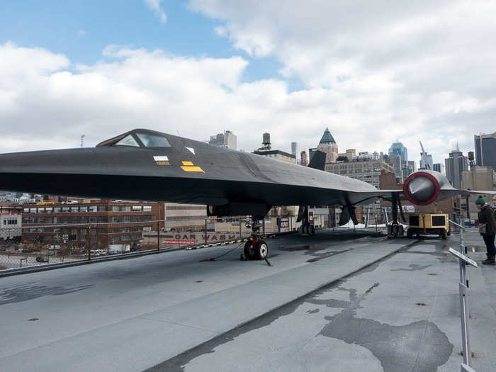 The flight deck today has an enormous collection of restored aircraft from all different eras and makes. The collection includes a AV-8C Harrier jet, a F-16A Fighting Falcon, and even the A-12 Blackbird spy plane.