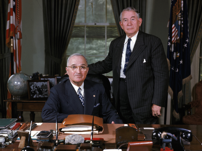 Harry Truman commemorated Roosevelt, who died in office, by featuring a large photograph of him in the Oval Office. The art he displayed was eclectic, and included a portrait of Washington, depictions of Simon Bolivar and Jose de San Martin that were gifts from Venezuela and Argentina, a plaque of the Missouri State Seal, and plane models.