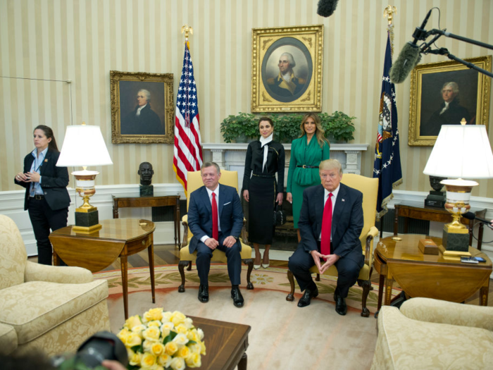 In terms of artwork, Donald Trump has opted to go with portraits of Washington, Lincoln, Jefferson, and Jackson, along with an equestrian statue of the former. The room also features busts of Churchill, King, and Lincoln, photos of his parents, a collection of law enforcement badges, and a letter Nixon wrote Trump in 1987.