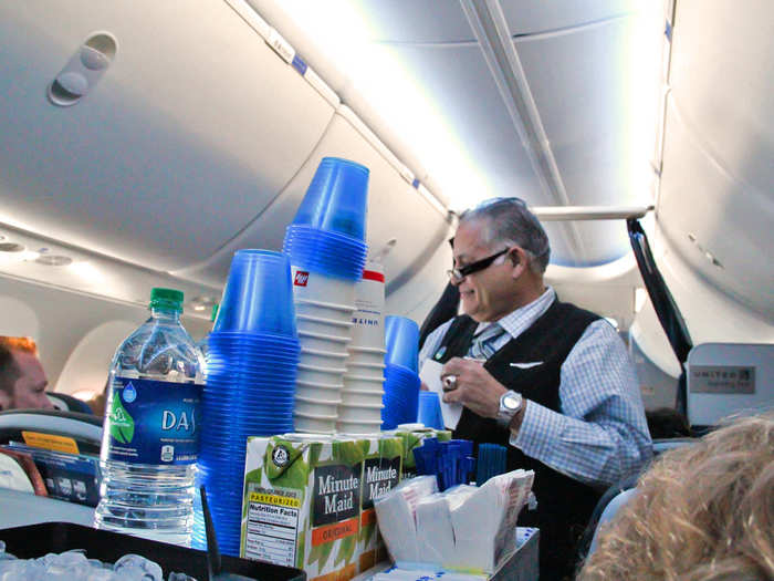 As the plane reaches cruising altitude, Bingochea makes his way through the aisles with drinks, greeting every passenger like an old friend. "We don