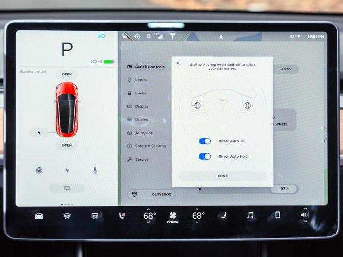 4. Due to the lack of buttons and switchgear, the Model 3 uses steering wheel