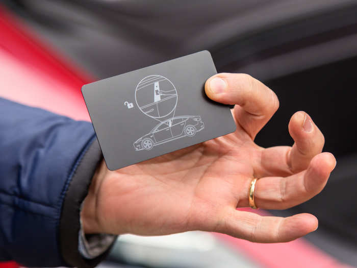 10. The card. In case of emergency or for valet access, Tesla does provide a key card. Simply tap the card on the car