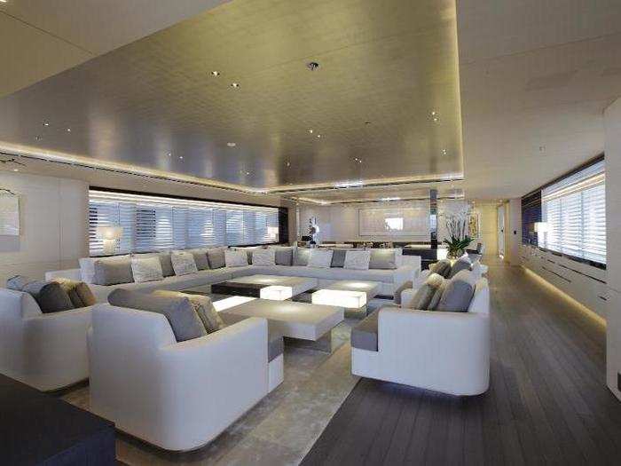 Inside the yacht, there are multiple spacious saloons...