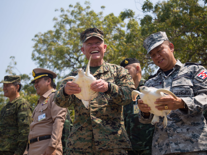 Cobra Gold also had a moment of environmental activism, when officers released rescued sea turtles into the ocean.