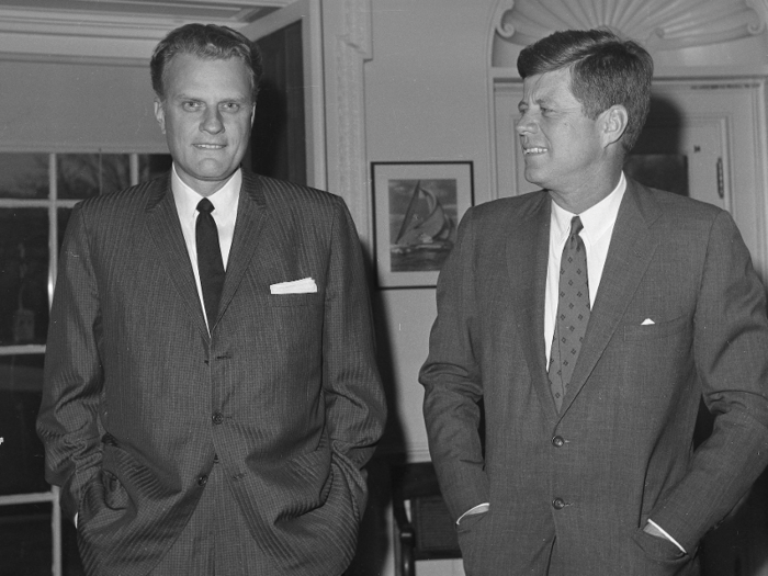 During the 1960 presidential election, Graham opposed John F. Kennedy, and supported Richard Nixon. He reportedly attended a meeting of Protestant leaders in Switzerland, who were intent on stopping the politician from ascending to the White House, on account of his Roman Catholic faith. After Kennedy won, however, he invited Graham to various golf outings and meetings. Graham