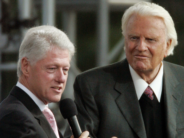 Bill Clinton first encountered Graham as a 13-year-old, at one of his Little Rock crusades. He later got to know the minister as Governor of Arkansas. As president, he honored Graham and his wife Ruth after they were awarded the Congressional Medal of Honor. Later, during the Monica Lewinsky scandal, Graham supported First Lady Hillary Clinton when she forgave her husband for the widely-publicized infidelity.