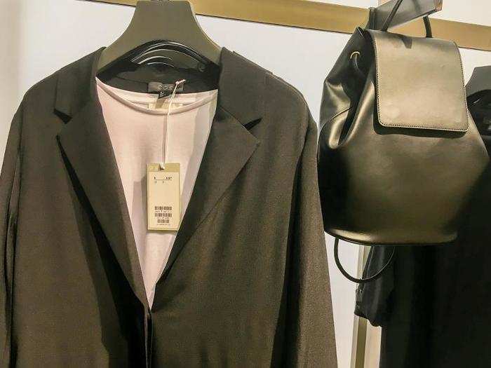 The prices were pretty high. This silk blazer and leather bag both went for around $225 — considerably more than similar items would be at H&M. Also unlike H&M, there were no clearance or sale sections in the store.