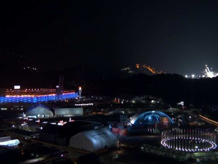 Once again, the view of Pyeongchang Olympic Stadium from above with the other area of the Olympics in view is gorgeous.