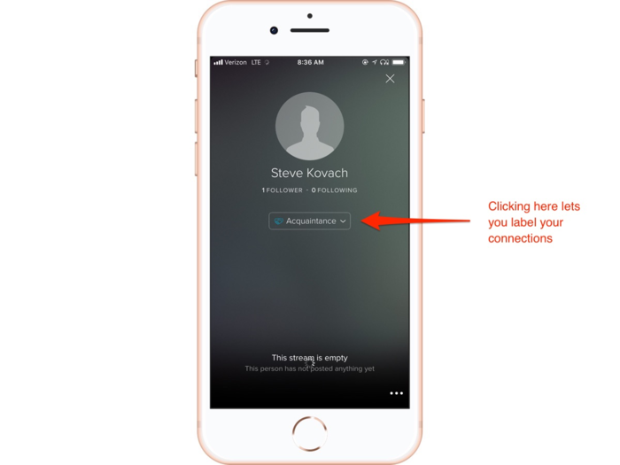 You can also decide how you want to classify a connection within Vero. When you accept someone, it will default to "Acquaintance."