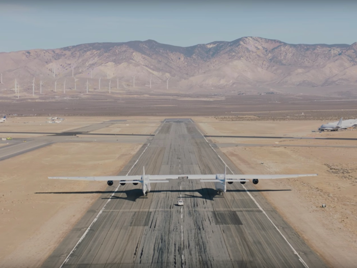 Its 385-foot wingspan makes it wider than a football field, and the larges airplane by wingspan.