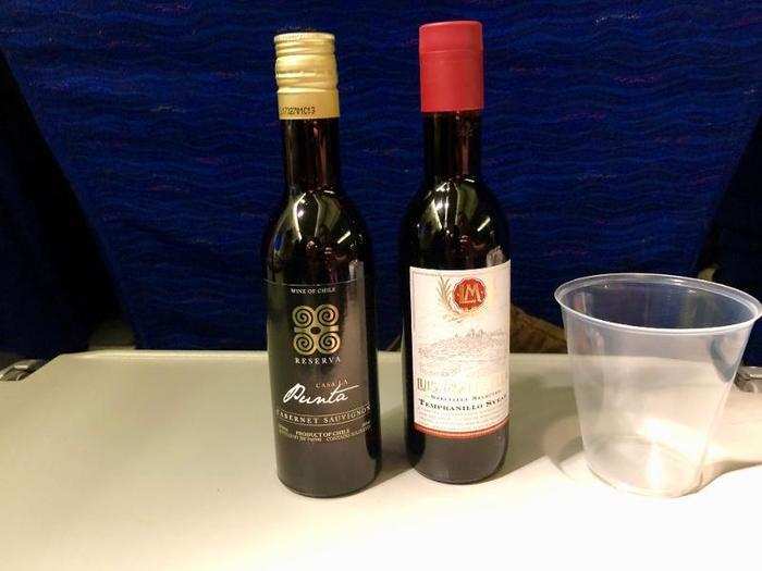 Dinner service came with wine, with a choice of white and red. I went for red, and was given two choices. After I made it, the flight attendant gave me the second anyway and said "why don