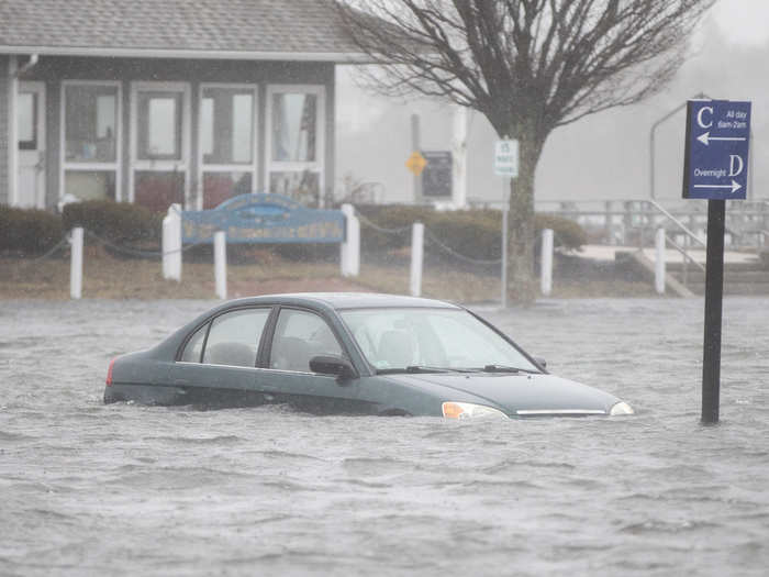 The coastal town of Scituate, mid-way between Boston and Plymouth, was virtually underwater Friday.