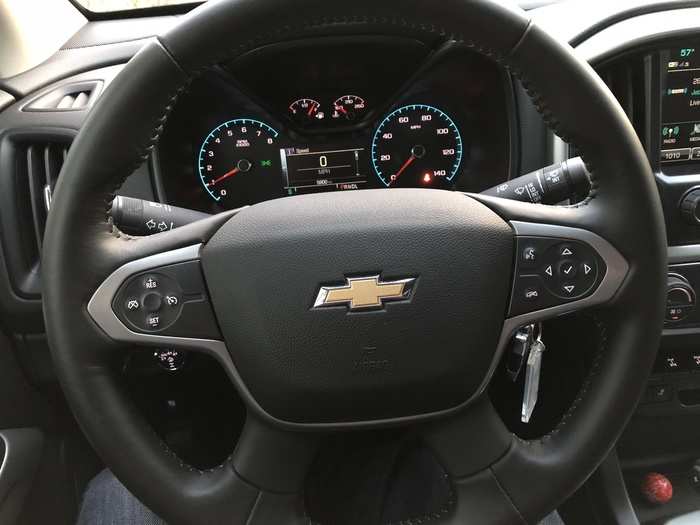 The driver gets a pretty typical Chevy setup as far as the steering wheel controls and gauges are concerned. There