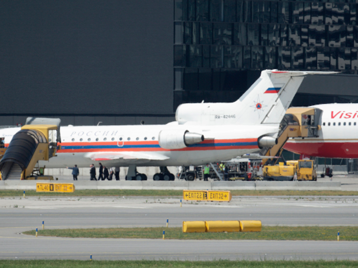 July 9, 2010 — The four Russians are flown to Vienna, Austria, for a Cold War-style "spy swap" that lasts 90 minutes. This photo shows the Russian and US planes transporting them, parked side by side on the tarmac.