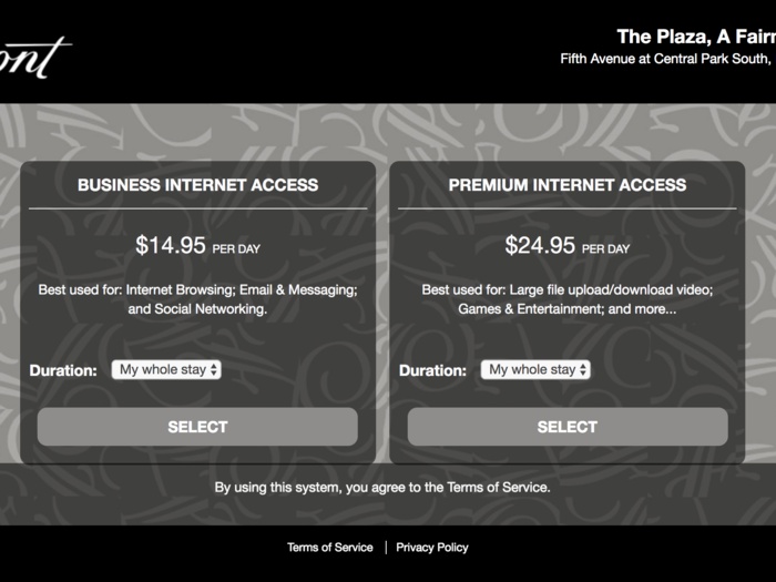 But I was soon annoyed when I tried to get online. It strikes me as nickel-and-diming that a high-end hotel is charging guests $15 or $25 a day for internet. It should be complimentary in this day and age.