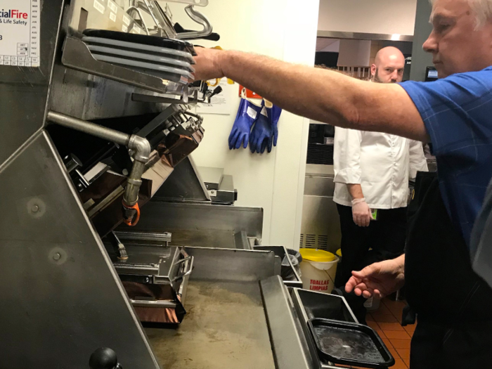 Fresh patties are slapped on the grill and flattened, allowed both sides of the burger to swiftly cook.