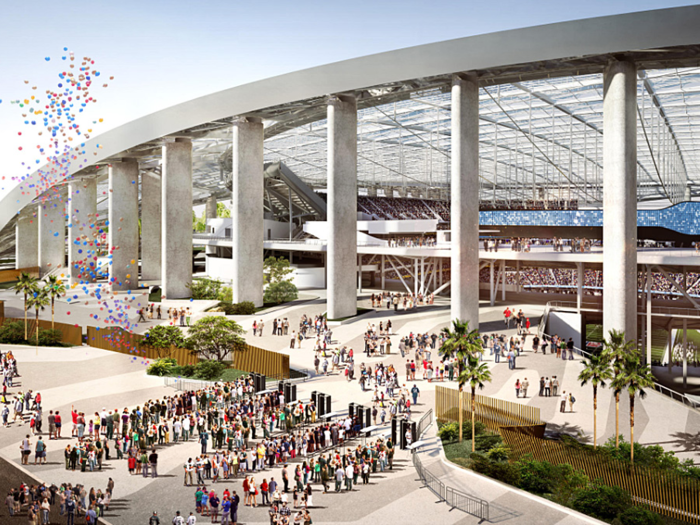 The big, open-air "Champions Plaza" lets visitors into the stadium.