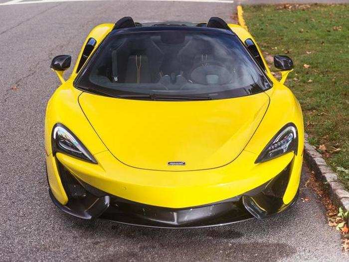 The 570S Spider is feather-light. Even when weighed down with a tank of gas, the McLaren tips the scales at 3,276 pounds. The Spider is 75 pounds heavier than the Coupe due to its electric-operated folding hard top.