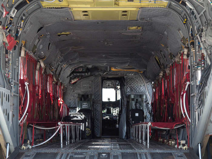 The CH-47 can hold up to 33 troops, not including the three-man crew.