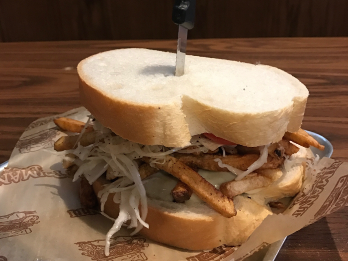 The sandwich is quite the sight to behold. Less-experienced eaters may struggle with such a monster — but I think I