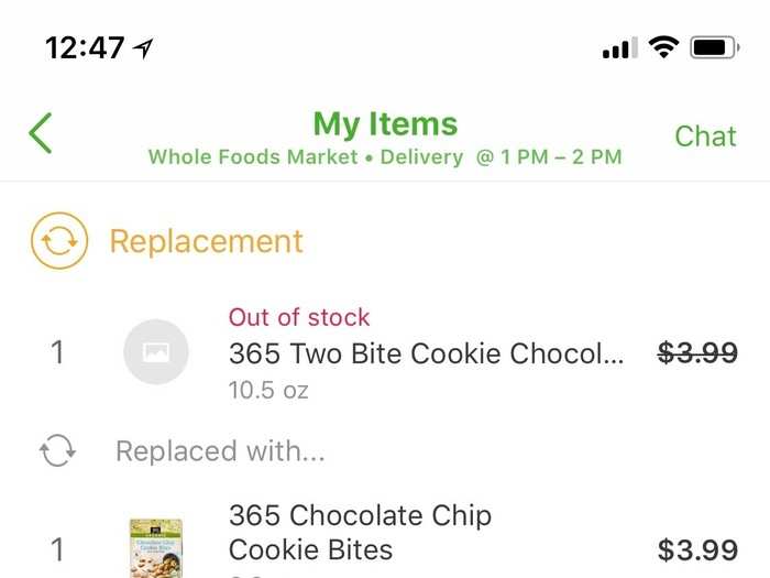 When items were out of stock, the app let me know what David chose to replace them with. (Instacart also gives shoppers the option to prohibit replacements). I had the opportunity to make changes to those replacements while David was still in the store.