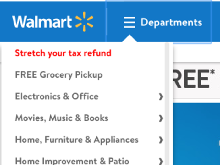 A list of departments and a search bar helped me find everything I needed. Seasonal call-outs, for example to "stretch your tax refund," were cute, but not necessarily helpful since I already knew what I was looking for.