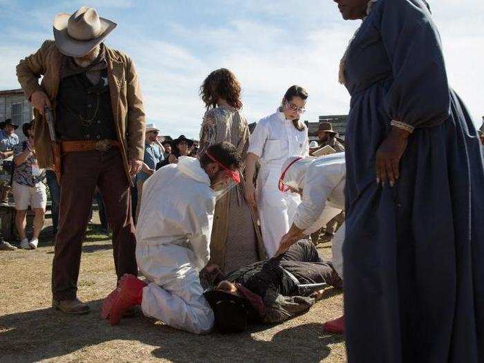 When it was all over, a Delos crew came to remove the bodies of the hosts "killed in action."