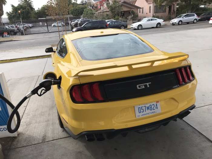 The Mustang GT combines a thirst for premium fuel with a small gas tank. You have to get used to visiting the pump.