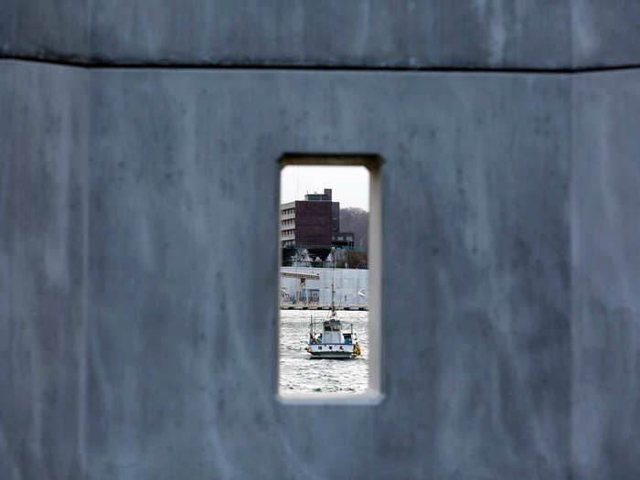 Part of the seawalls in the city of Kesennuma have window cut-outs.