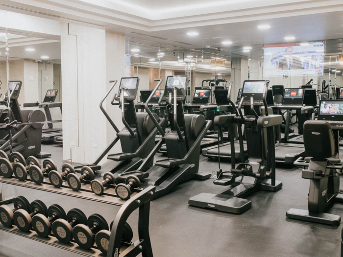 The Plaza offers up an extensive gym, as well as a steam room and a spa run by French beauty brand Guerlain.