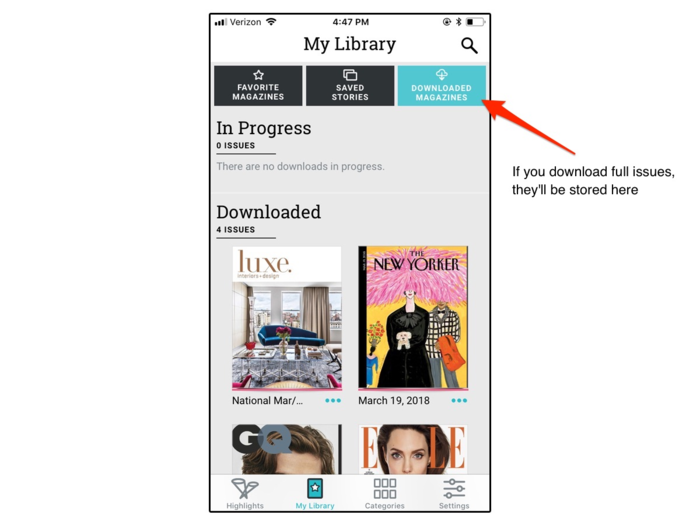 One other cool feature: Texture lets you download full issues of magazines for offline reading.