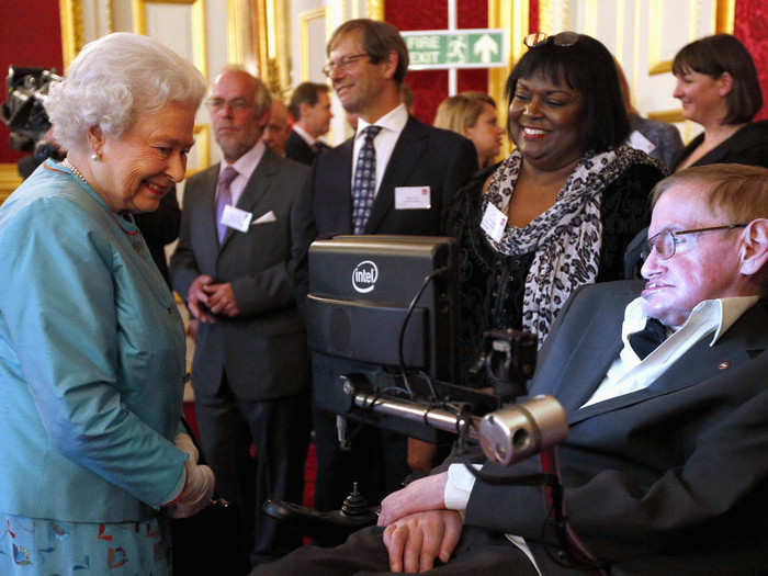 Hawking was also pals with the Queen. He met her a lot of times for various reasons — this photo shows them at a disability charity reception in St James