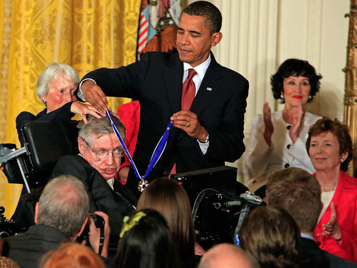 Hawking also met Barack Obama, who awarded him the Presidential Medal of Freedom in 2009.