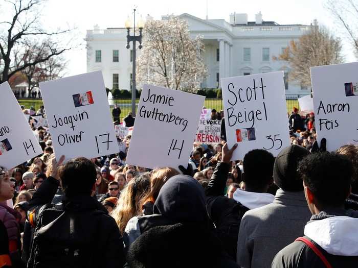 At protests in front of the White House, students called on President Donald Trump to commit to solving America