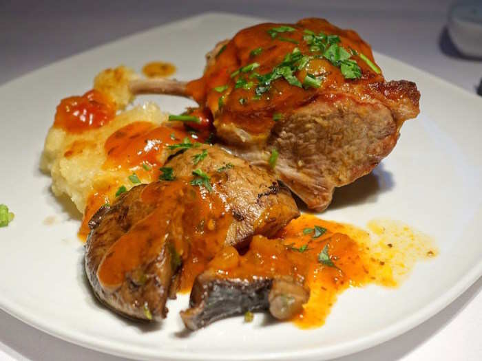 Honig had this rack of lamb, which was served with tomato confit, mashed potatoes, and mushrooms.