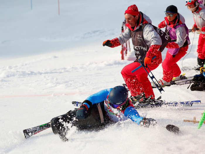 Italian skier Rene de Silvestro crashed during the men