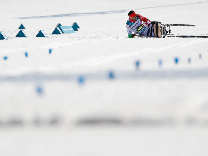 Like the Winter Olympics, wipeouts are commonplace at the 2018 Paralympics. Here, Josip Zima of Croatia fell during the men