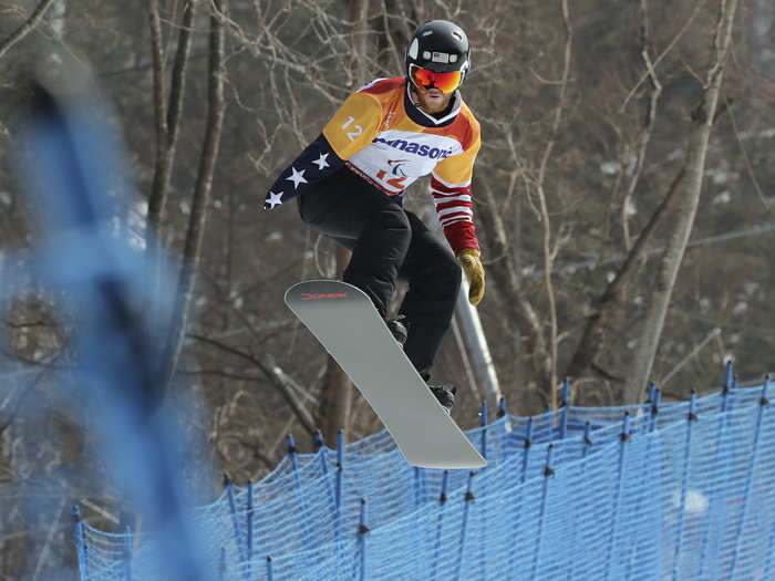 US athlete James Sides got some big air during a snowboard event at the Jeongseon Alpine Centre on March 12.