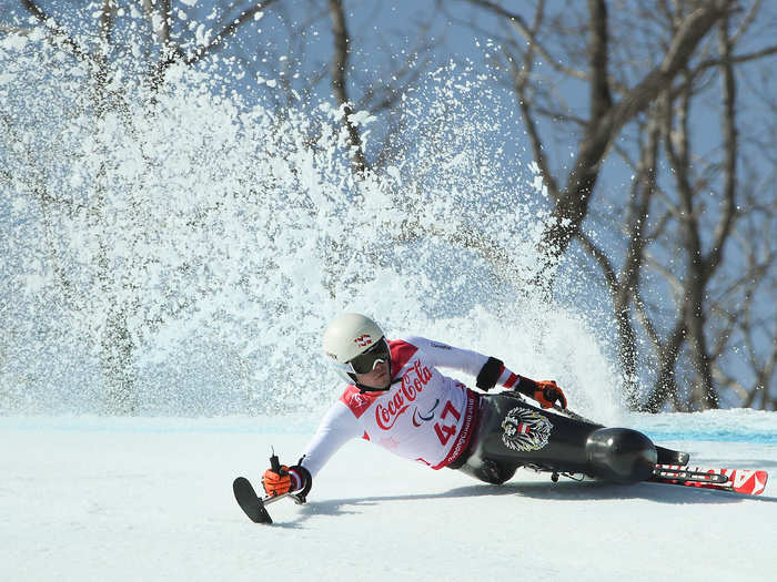 Roman Rabl of Austria left a load of snow in his wake when he sped down the mountain in the men