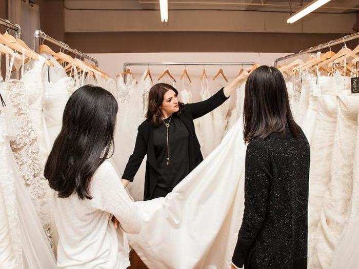 All wedding dresses are dry cleaned before going out onto the floor.