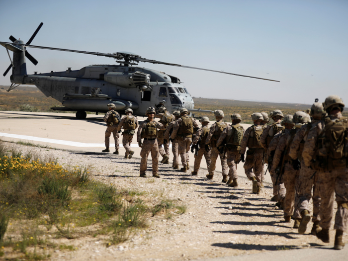 US Marines and Israeli soldiers practiced missions with large transport helicopters, like the Sikorsky CH-53E Super Stallion.